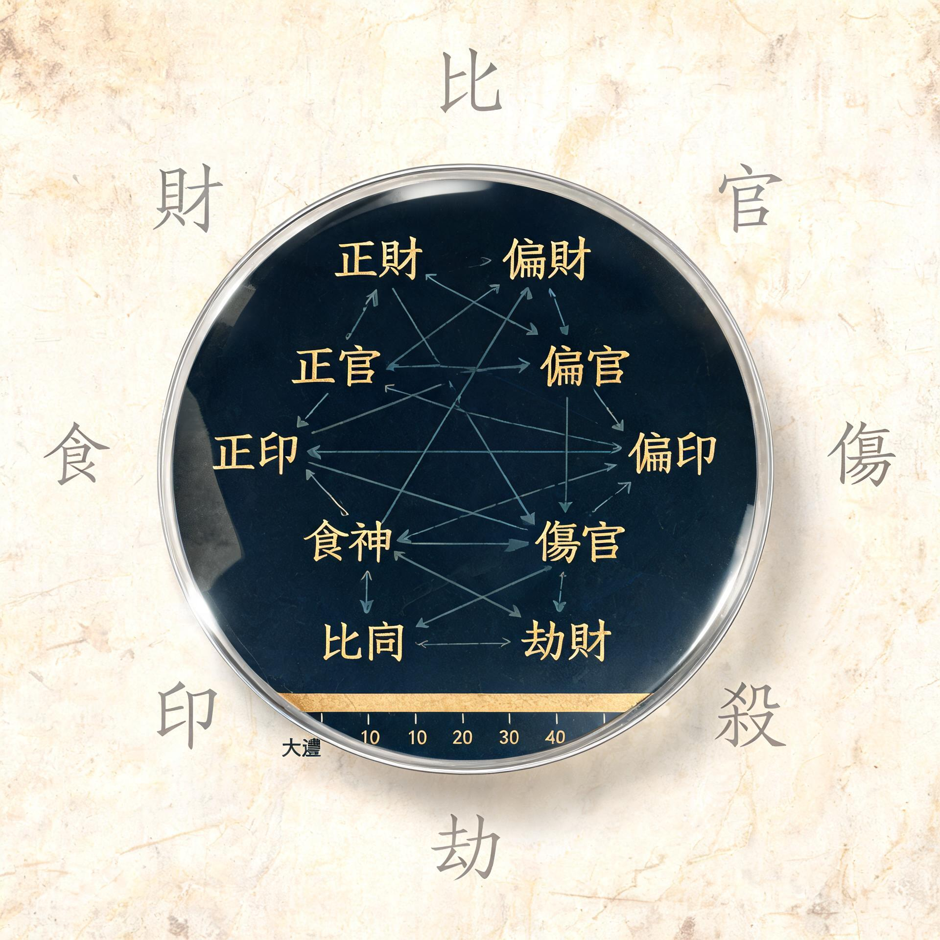 A magnifying glass revealing hidden layers in a saju chart