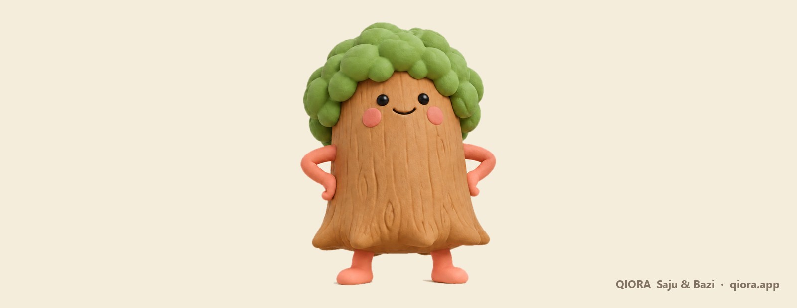 キオラの恋愛四柱推命。腰に手を当てて堂々と立つ木のキャラクター、スプリック